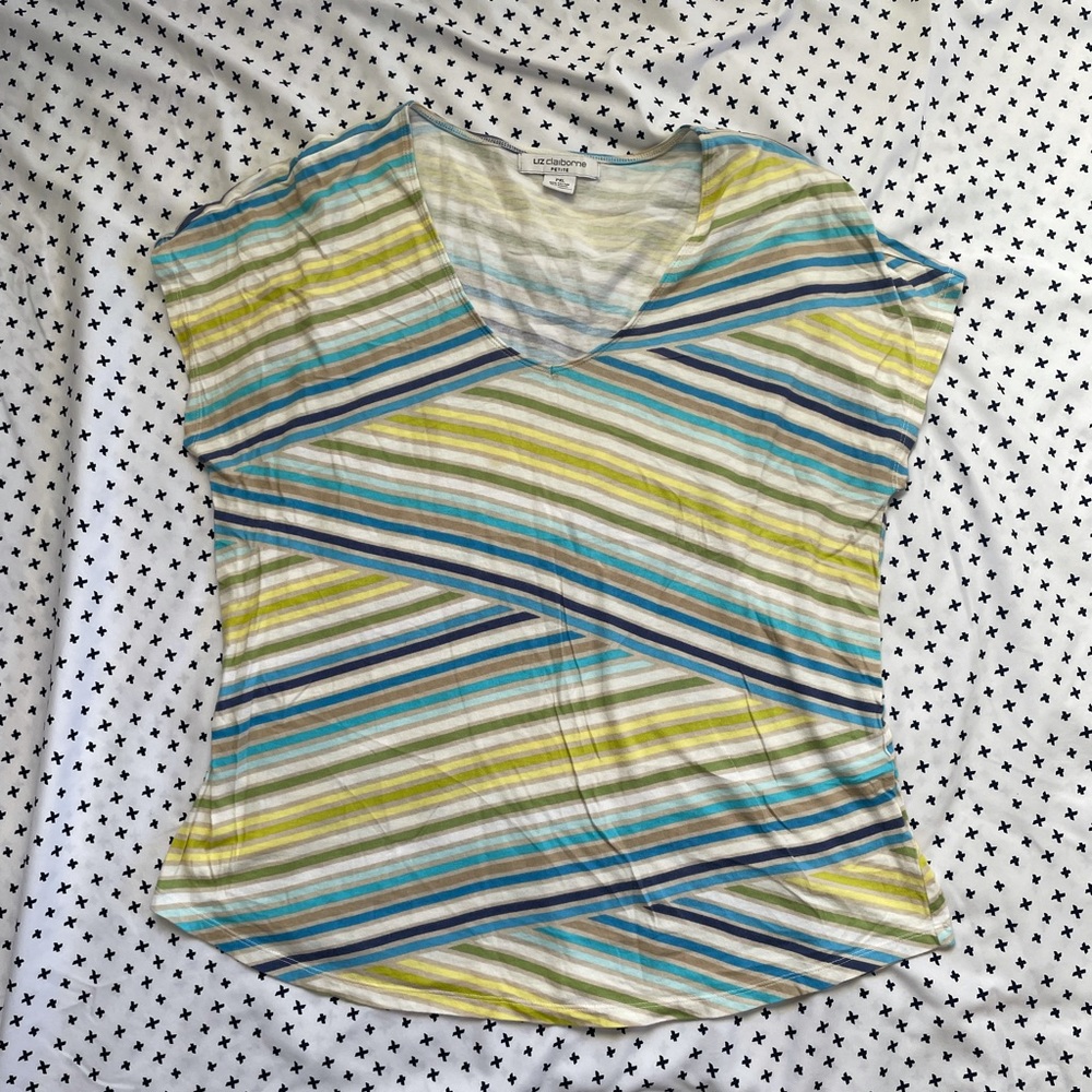 Liz Claiborne zig zap striped short sleeve shirt